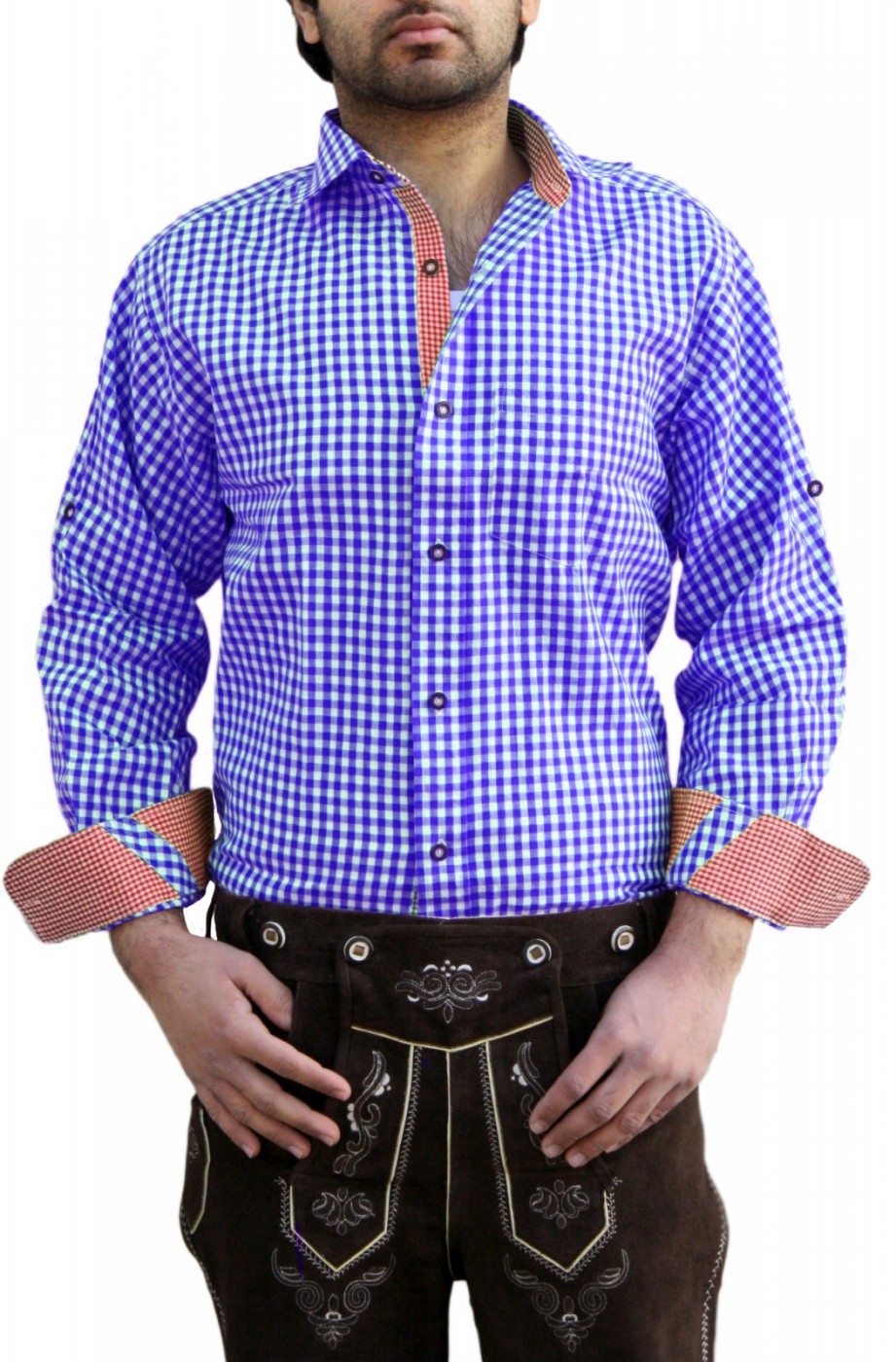 Checkered Traditional Bavarian Shirt for lederhosen/Oktoberfest Blue