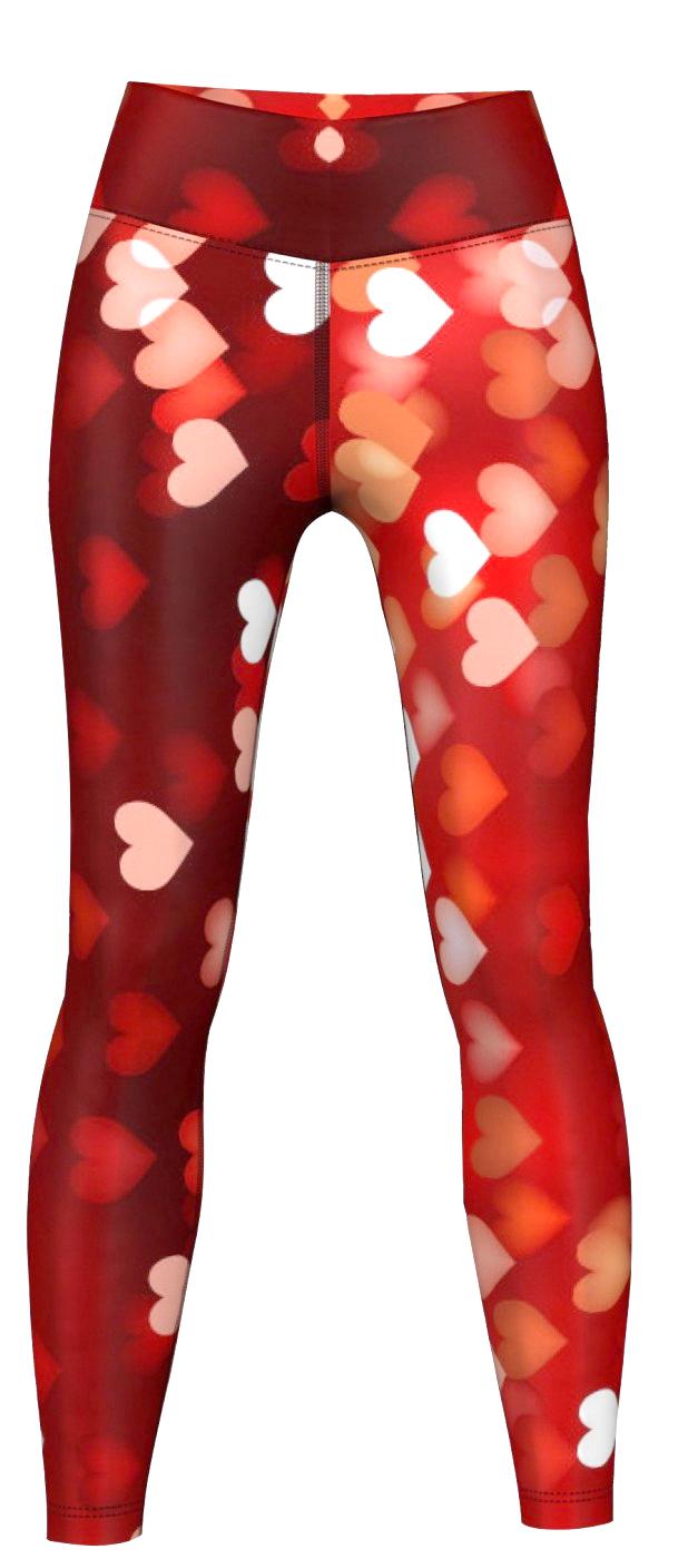 Hearts Leggings sehr dehnbar für Sport, Gymnastik, Training & Fashion Rot