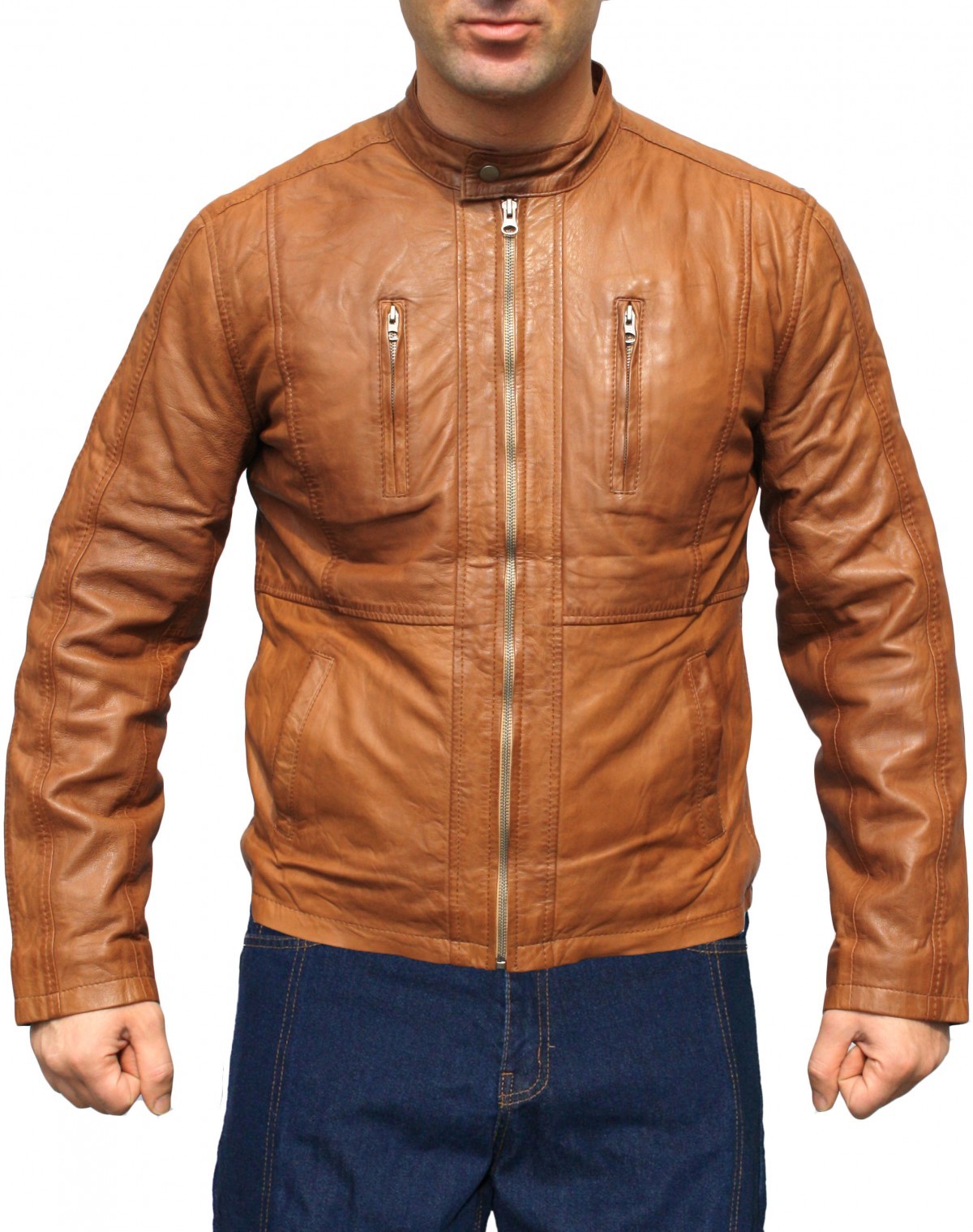 Men Leather Jacket, Fashion Sheep Skin Lamb Nappa-Leather,Color: Brown