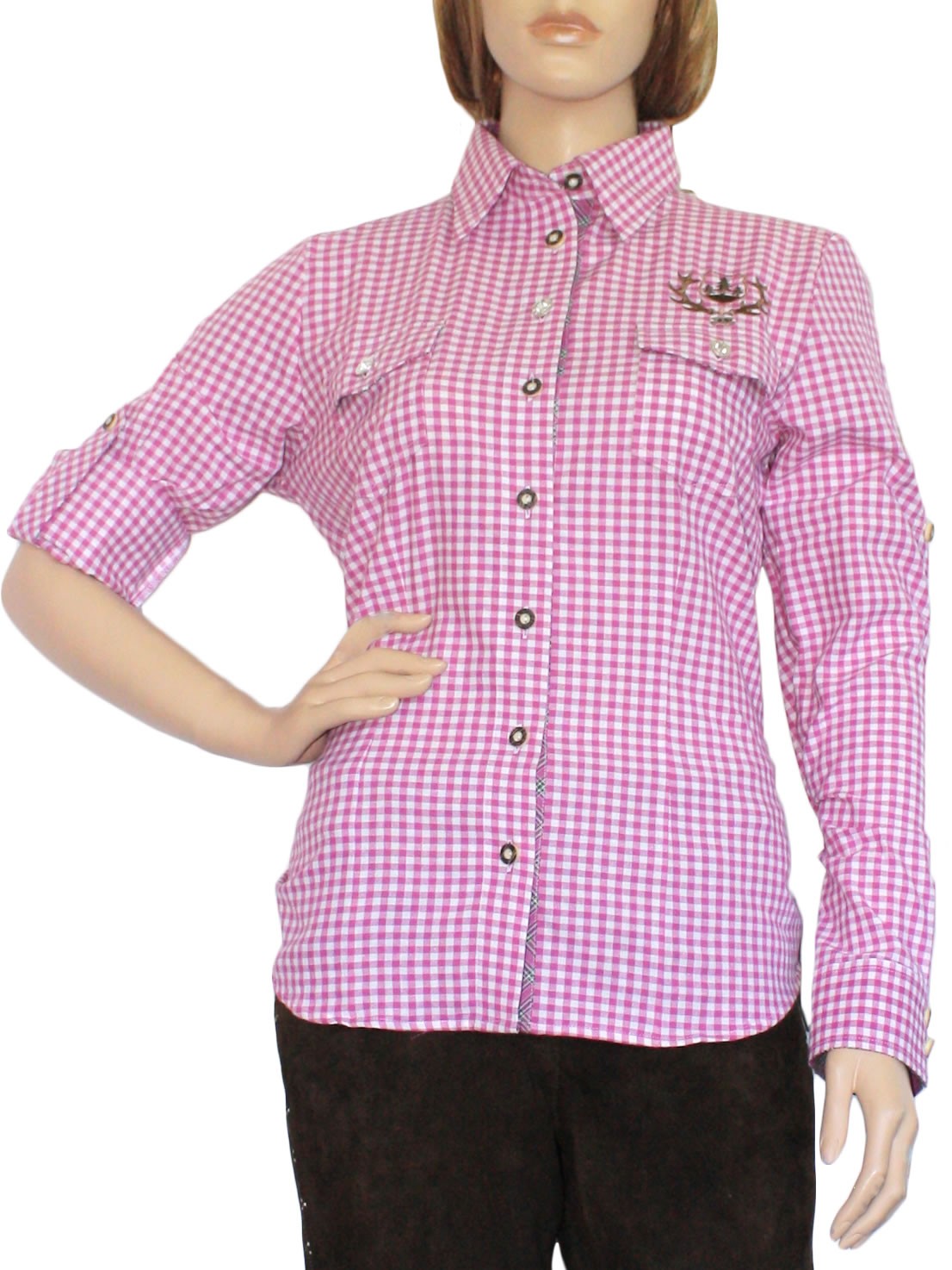 Damen Trachtenbluse Karo - Bayrisches Hemd Für Oktoberfest Mit Knöpfen