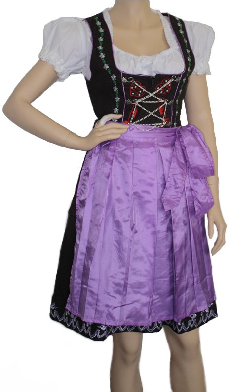 3 Pieces Midi Dirndl Dress Set Bavaria Oktoberfest Purple